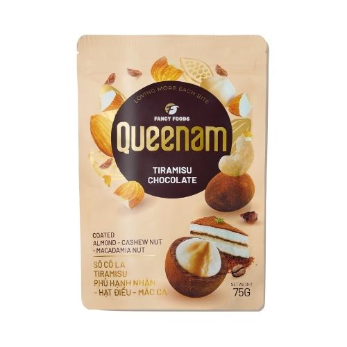 QN02 - (RED) Socola tiramisu phu hat hanh nhan-hat dieu-mac ca/ Tiramisu Chocolate Coated Almond-Cashew Nut-Macadamia Nut