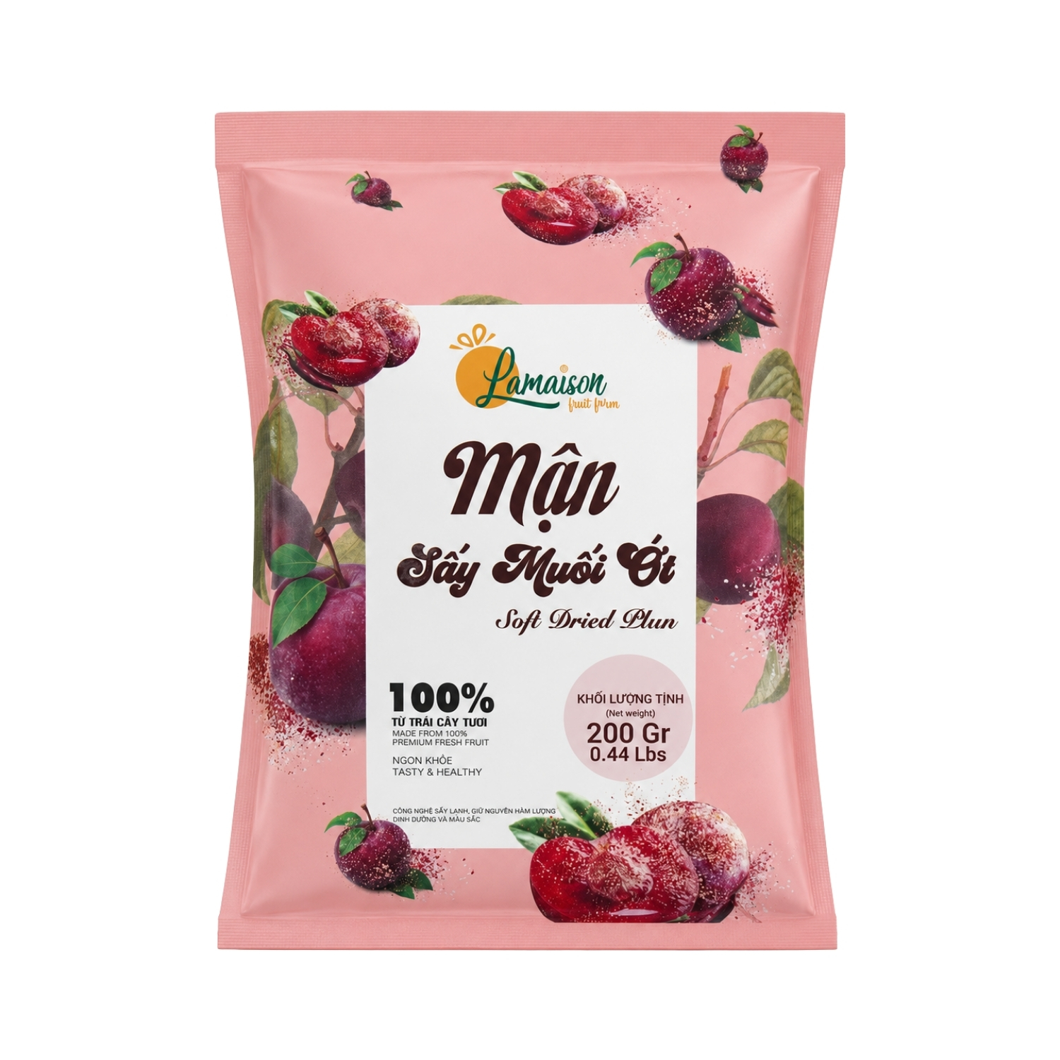LMS02 - Man say muoi ot Lamaison tui/ Lamaison Soft dried plum with chilli-salt * 200g x 32 Units