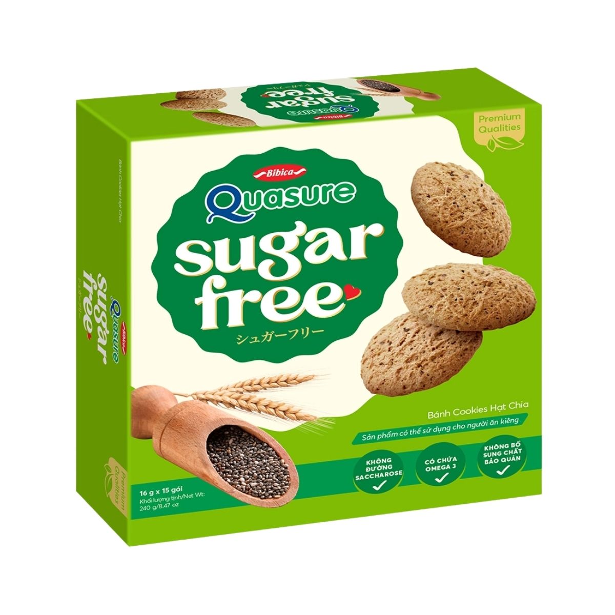 BICA06 - Banh khong duong Quasure hat chia/ QUASURE Sugar Free Cookies with Chia Seed * 240g x 10 Units
