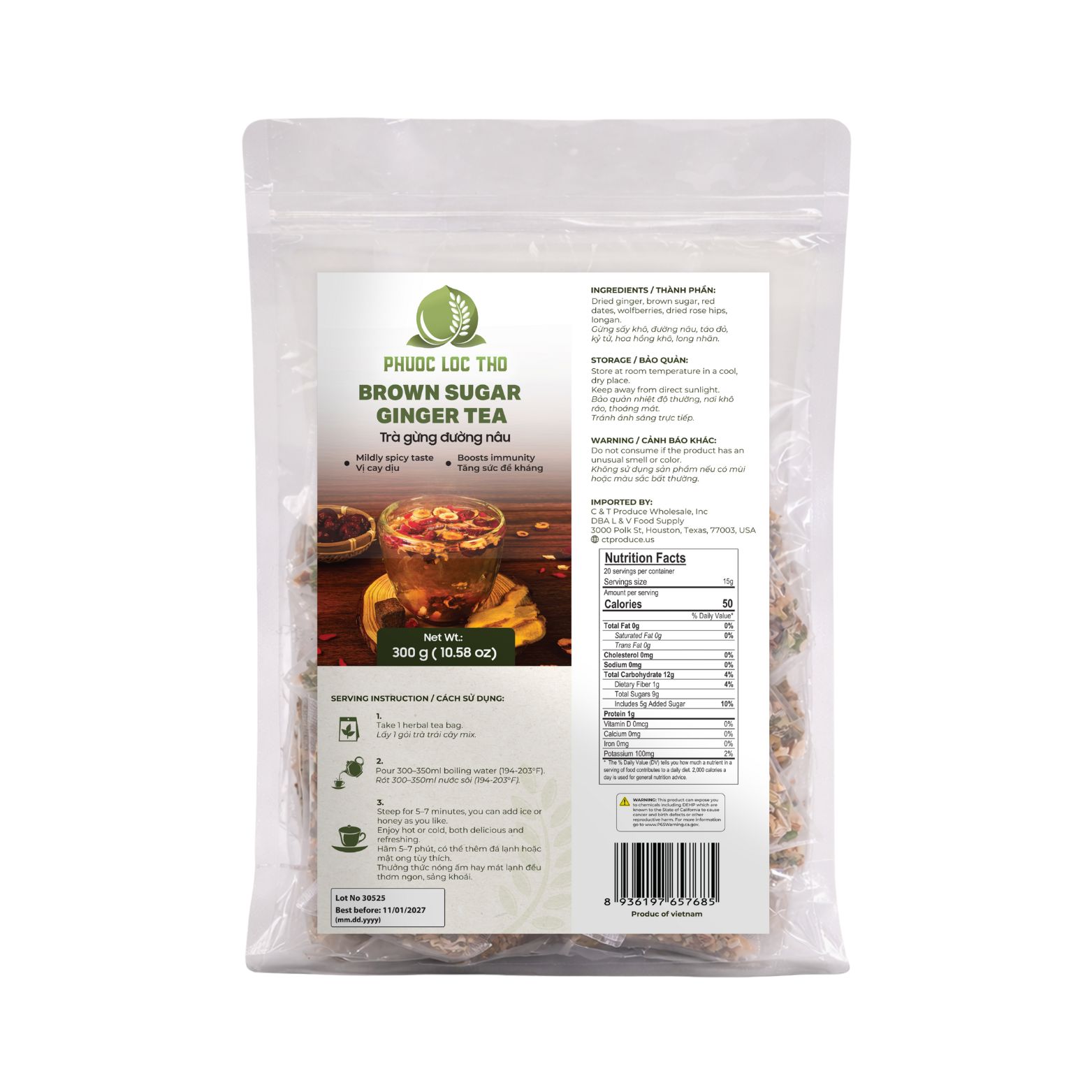 PLT054 - Tra Gung Duong Nau/ Brown Sugar Ginger Tea * 300g x 30 Units
