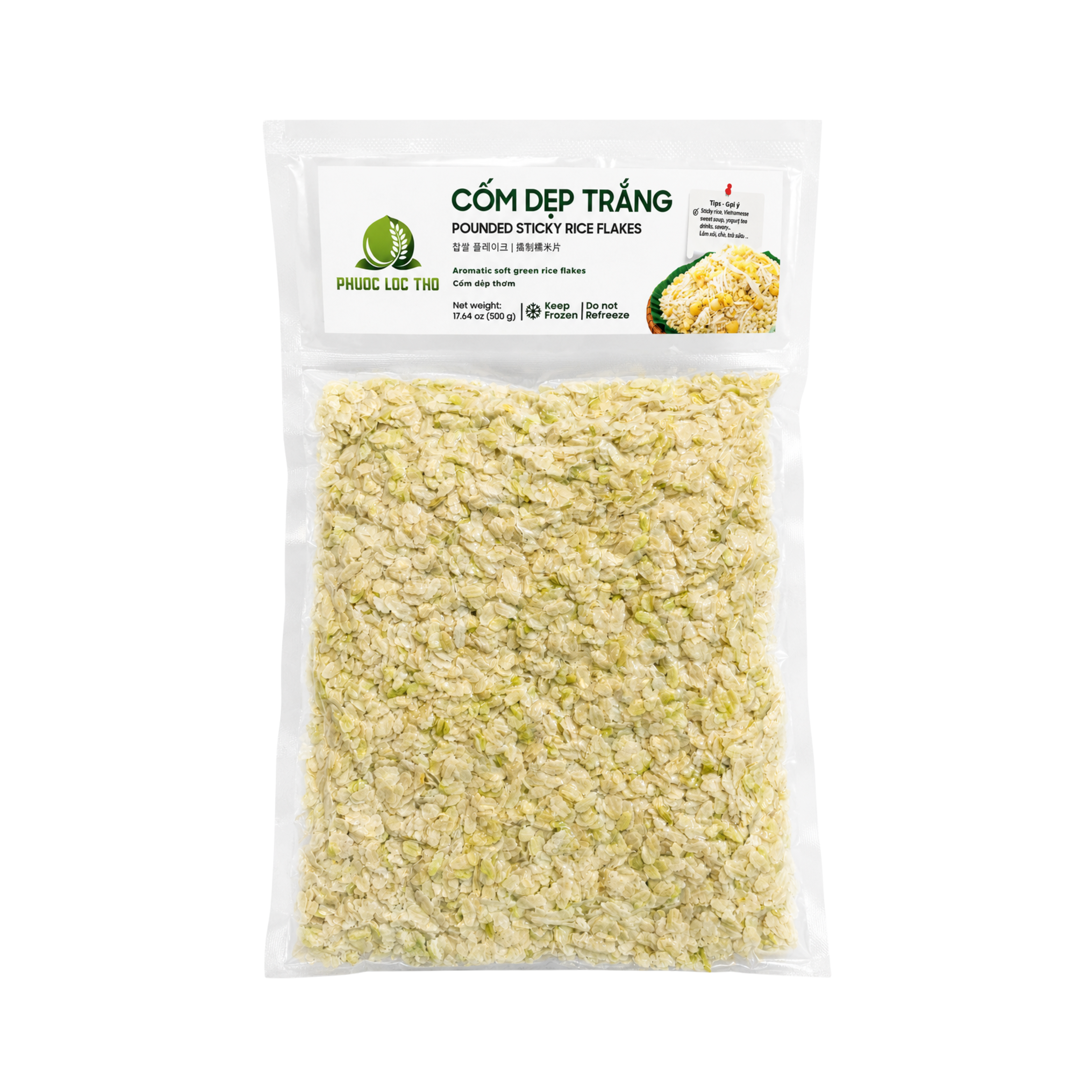 PLT078 - Com dep trang/ Pounded Sticky Rice Flakes * 500g x 20 Units