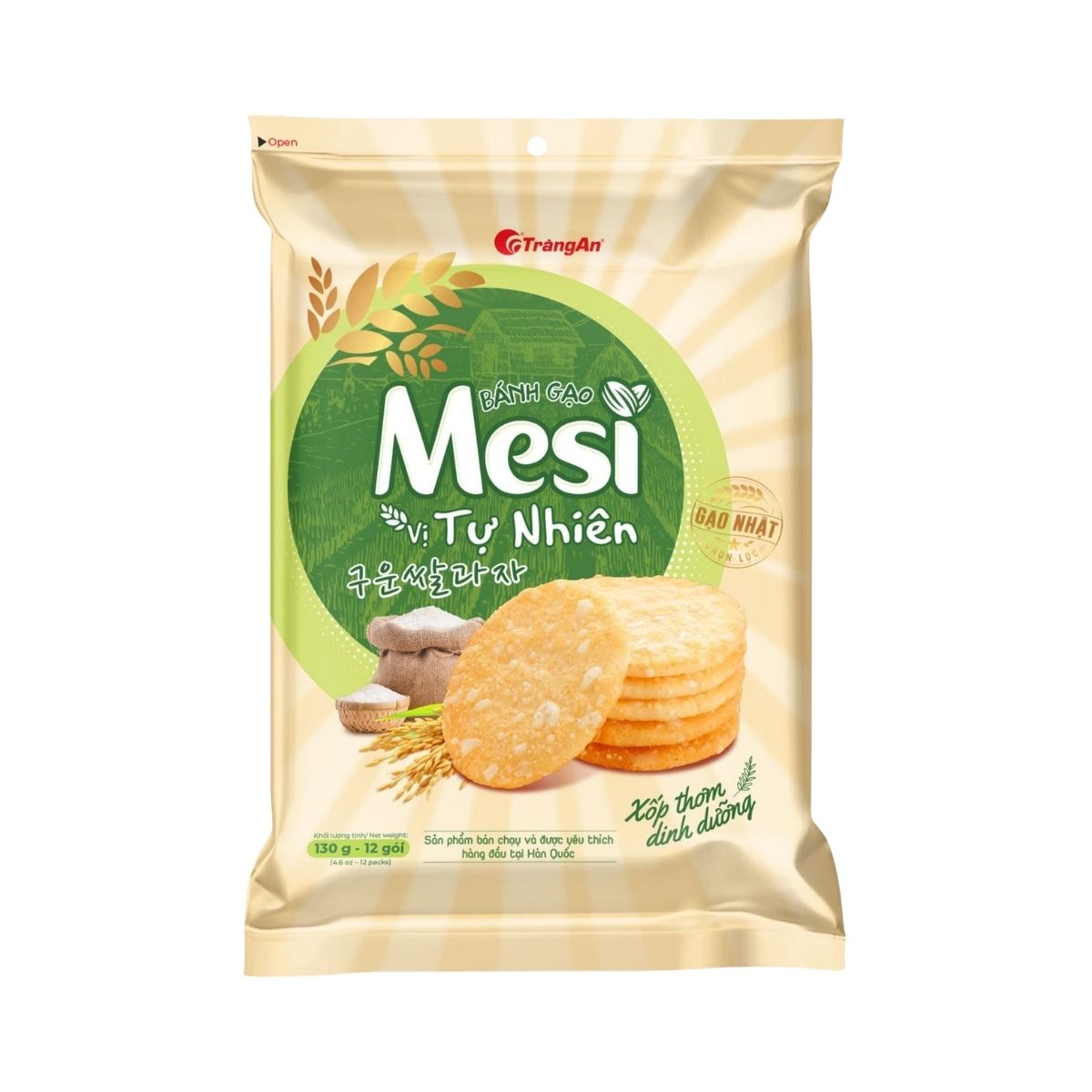 TRA02 - Banh gao Mesi vi tu nhien/ Mesi Rice Cracker Classic flavor * 130g x 20 Units