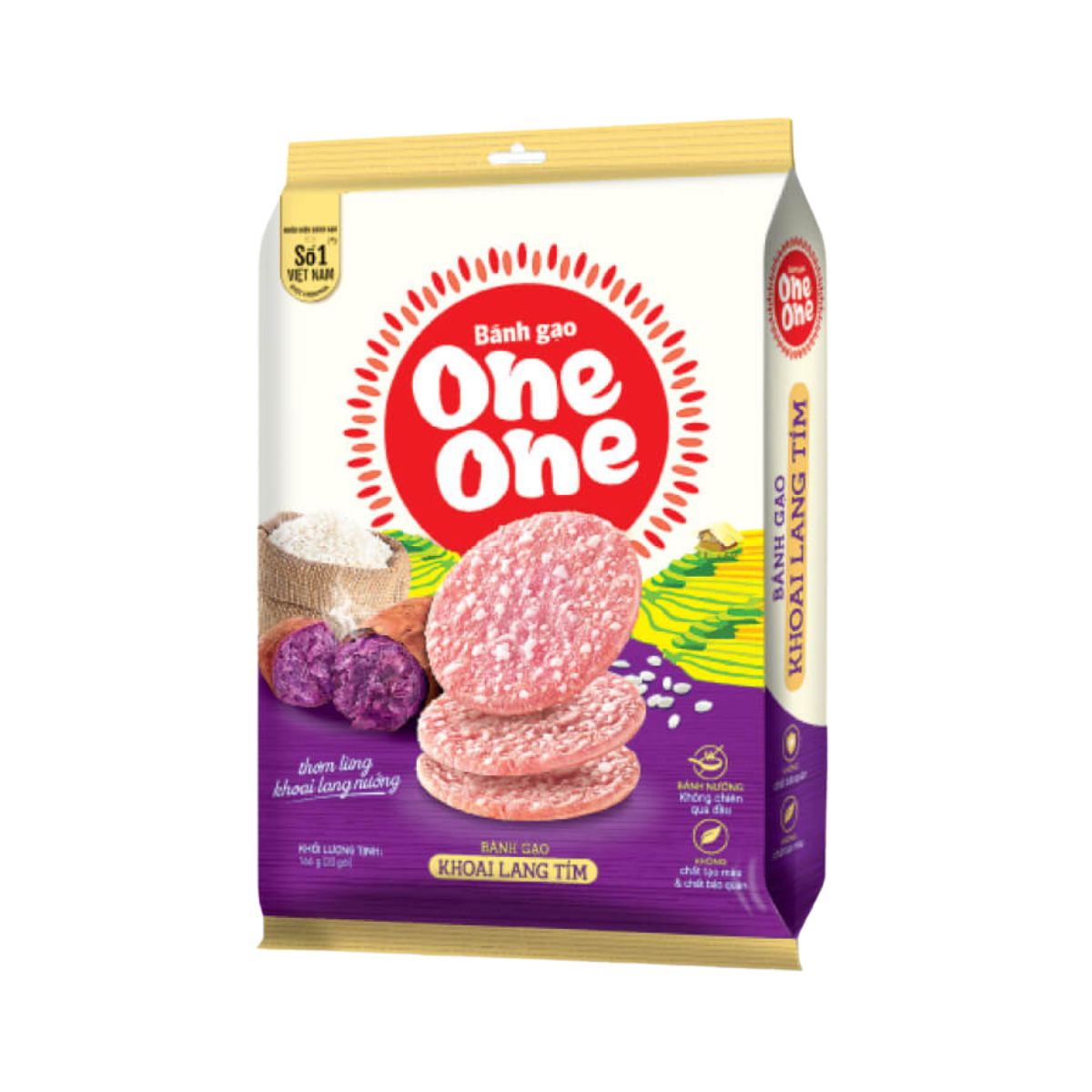 ONE06 - Banh Gao One One Khoai Lang Tim/ One One Rice Cracker With Purple Sweet Potatoes Flavor * 166g x 22 Units