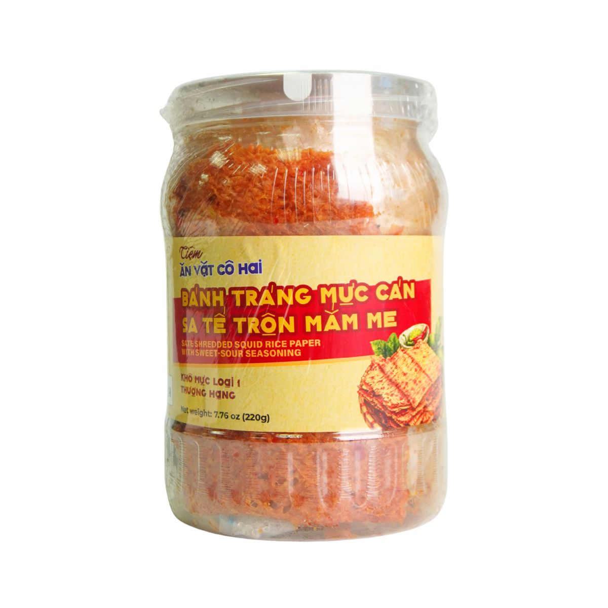 AVCH34 - Banh trang muc can sa te tron mam me Sate/ Shredded Squid Rice Paper With Sweet-Sour Seasoning * 220g x 20 Units