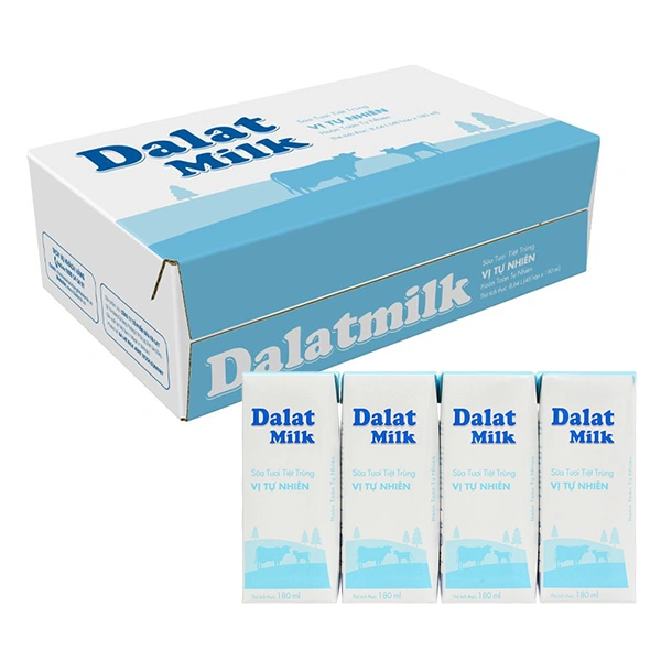 DLM01 - Sua Tuoi Tiet Trung Vi Tu Nhien/ Dalatmilk Fresh Milk Natural Plain - Dalat Milk Branch * 180ml x 48 Units