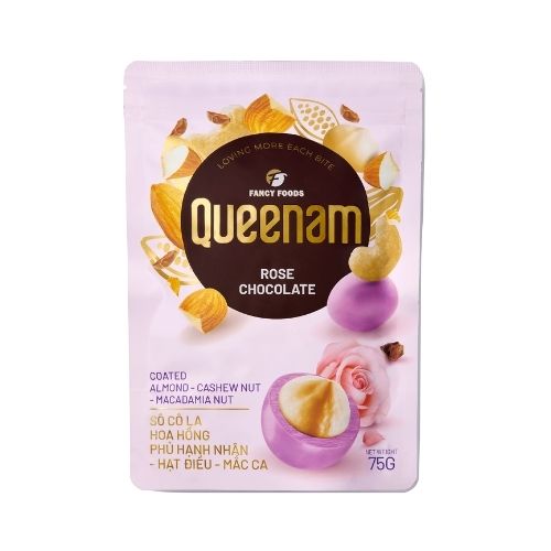 QN06 - (PINK) Socola hoa hong phu hat hanh nhan-hat dieu-mac ca/ Rose Chocolate Coated Almond-Cashew Nut-Macadamia Nut